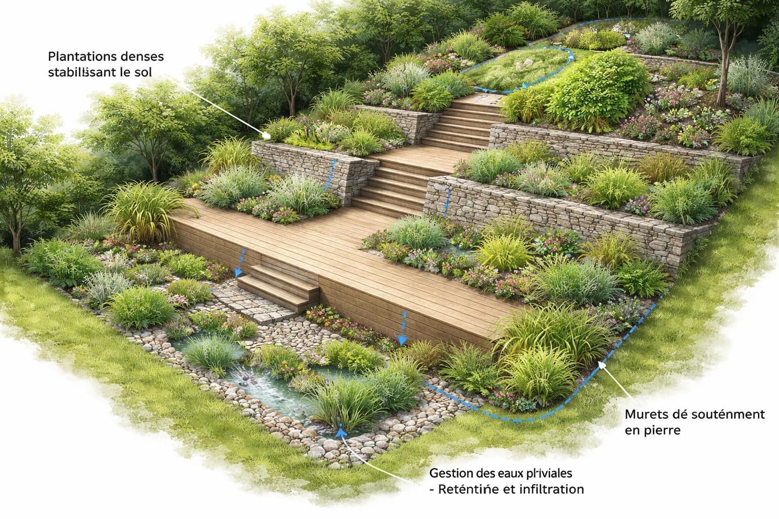 découvrez comment aménager des jardins en pente en tenant compte des contraintes structurelles pour un espace extérieur à la fois esthétique et sécurisé.